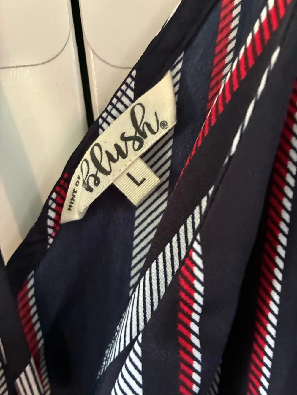 Blush sz L Striped Navy Wide-Leg Jumpsuit with Tie Waist like new!